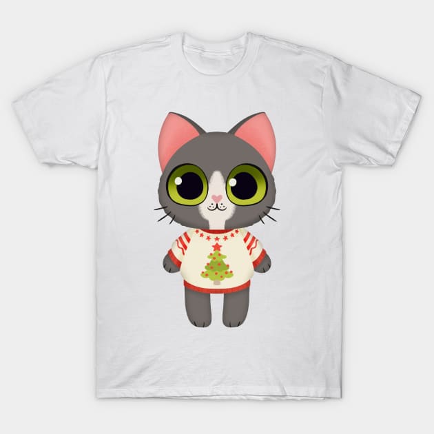 Holiday Grey and White Kitten T-Shirt by Twkirky